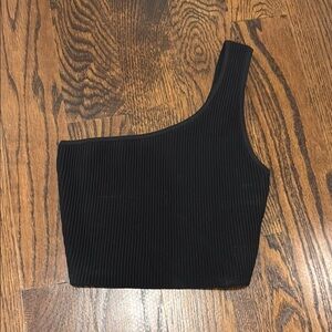 Aritiza Black One-Shoulder Ribbed Top